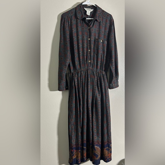 Vintage Land’s End Navy Patterned Dress - Picture 1 of 6